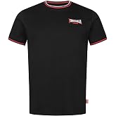 Lonsdale Men's Black T-Shirt Premium Red &amp; White Embroidered Logo 100% Cotton Slim-Fit