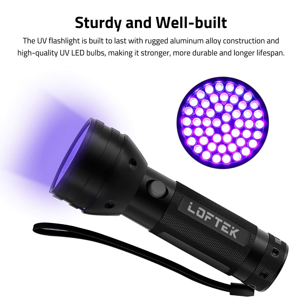LOFTEK UV Flashlight Black Light, 51 LED 395 nM Ultraviolet Flashlight Perfect Detector for Pet