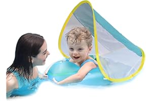 Free Swimming Baby Inflatable Baby Swim Float with Sun Canopy Size Improved Infant Pool Floaties Swimming Pool Toys for The Age of 3-72 Months(Blue, S)