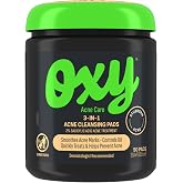 Oxy 3-IN-1 Acne Facial Cleansing Pads, Maximum Strength 2% Salicylic Acid Stubborn Acne Treatment, Controls Oil, Unclogs Pores, Smooths &amp; Brightens Skin, Dermatologist Recommended, 90 Pads