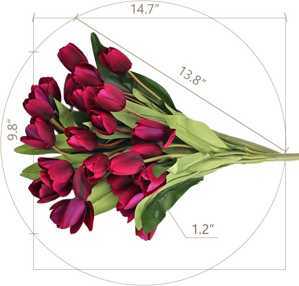SnailGarden 27 Pcs 12" Artificial Flowers Purple Tulips,Silk Tulips Flowers with 2Pcs Satin Ribbon and 1 Pc Greeting Card for Wedding Party Decoration,Home Office Table Arrangements,Festival Gift - Image 5