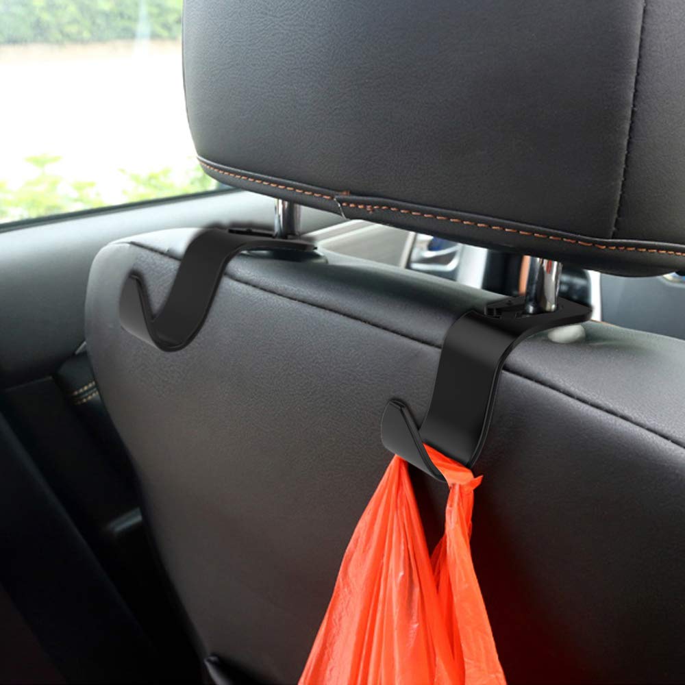Fourcase 4Pack Car Back Headrest Hooks,Universal Car Vehicle Seat Hanger Holder Hook Organizer for Bag Purse Handbag Cloth (Black)