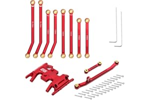 EPINON Aluminum High Clearance Chassis Links and Steering Links and Skid Plate Set for 1/24 Axial SCX24 JLU Bronco C10 Base Camp Upgrade Parts (Red)