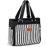 Large Women Lunch Bags for Work/Insulated Adult Lunch Box for Women/Leakproof Cooler Lunch Tote Bag with Storage Pocket. Reusable Lunch Cooler Purse for Work Picnic Hiking 12L, Black Stripes