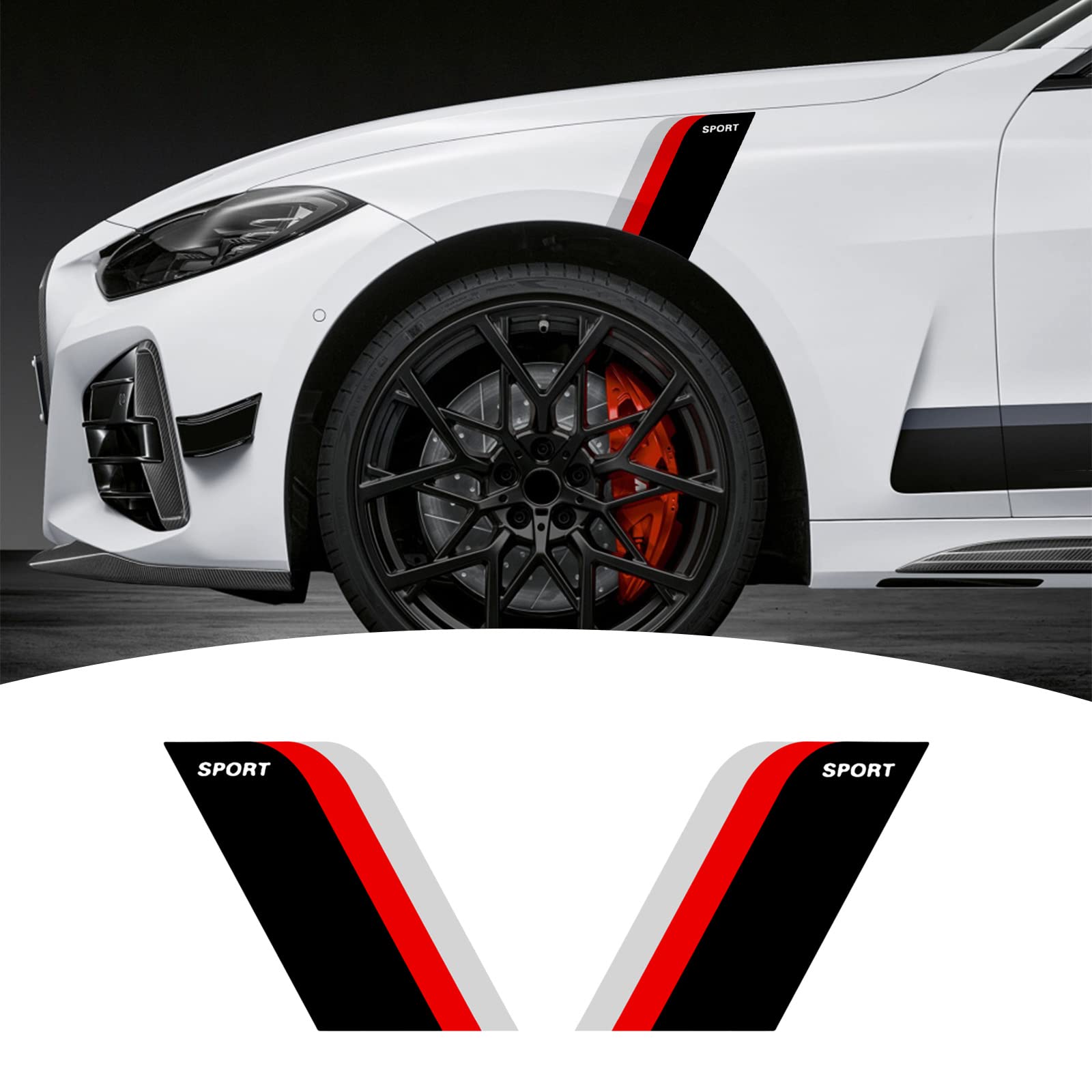 Photo 1 of 2Pcs Fender Stripe Stickers Vinyl Wheelbrow Racing Sports Stripe Decal Decoration Universal for Car Truck or SUV (Black+Red+Grey)