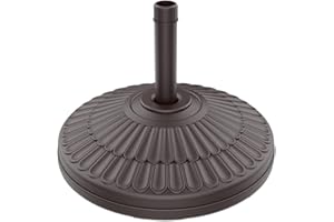 wikiwiki 80 Lbs Round Weighted Patio Umbrella Base, Free Standing Heavy Duty Base Water & Sand Filled Plastic Round Umbrella Base (Dark Brown)