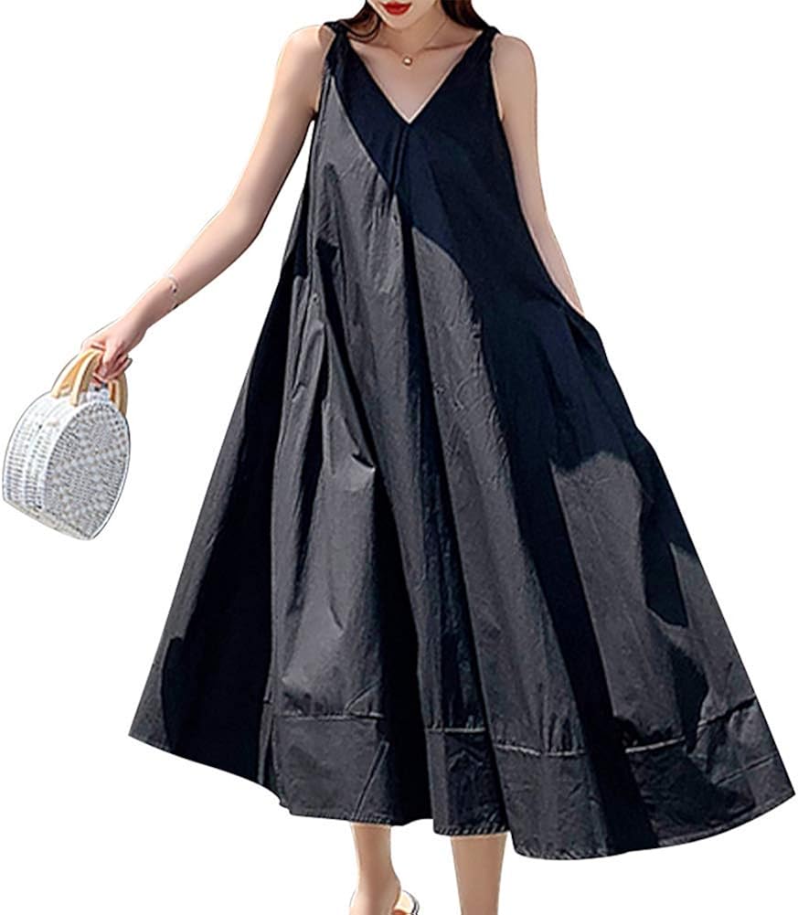 Amazon Co Jp ニーマンバイ Vネック ワンピース ノースリーブ フレア ふんわり Aライン 春 夏 レディース S Xl 服 ファッション小物