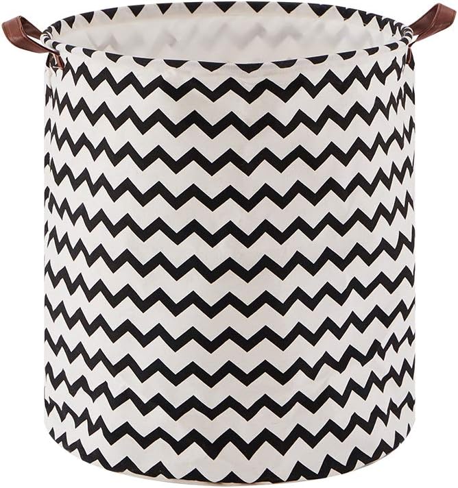 Furlinic Large Laundry Baskets,Collapsible Dirty Clothes Stand Storage Hampers,Foldable Waterproof Round Inner Drawstring Clothing Bins-Black Strips(45 L).