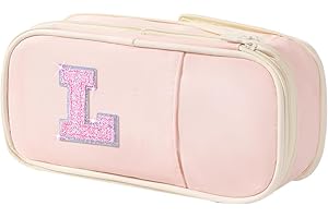 Janhavi Initial Large Capacity Premium Oxford Cute Aesthetic Pencil Case Pouch Bag Special School Supplies Colored Stationery Organizer Gifts for Girls, Women, Adults