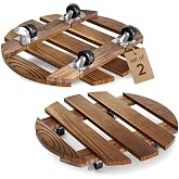 2 Pack 12 IN Wood Plant Caddy, 360 Lock Wheels Indoor Outdoor Heavy Stand | 360 Lockable Casters, 240 lbs Load, 12IN Carbon Wood Tray, Ventilated Slats, Fully Pre-assembled for Planters &amp; Storage