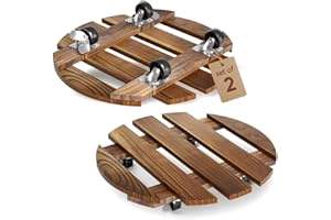 Lissomballon 2 Pack Plant Stand Indoor and Outdoor, 12IN Premium Wooden Plant Caddy with Wheels, Heavy Duty Plant Stands with 360° Lockable Wheels, Classic Plant Cart