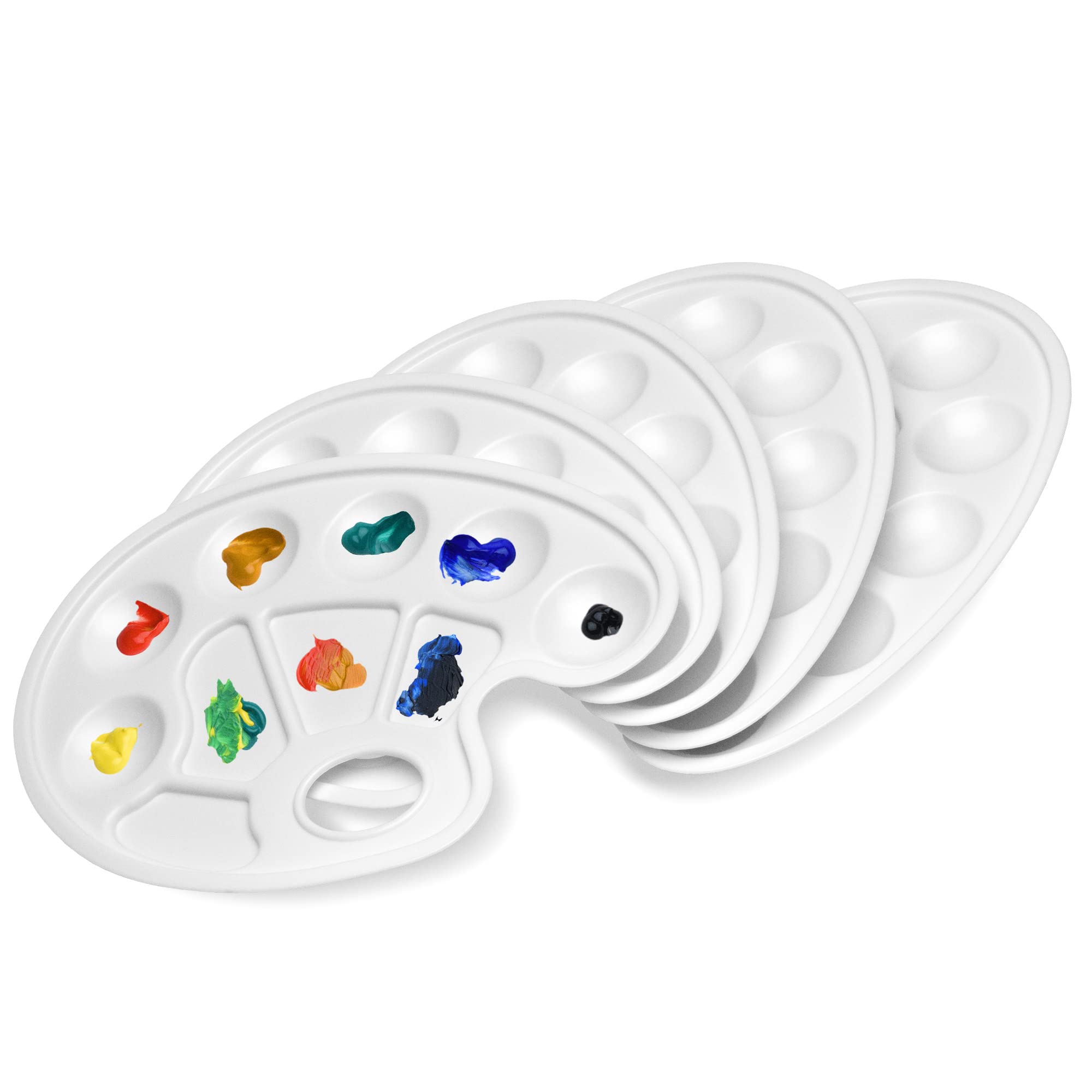 Artina Oval Mixing Palette Set 5pcs Plastic Paint Palette for Painting Large Artists Palette with 10 Pans & Thumbhole Art Supplies