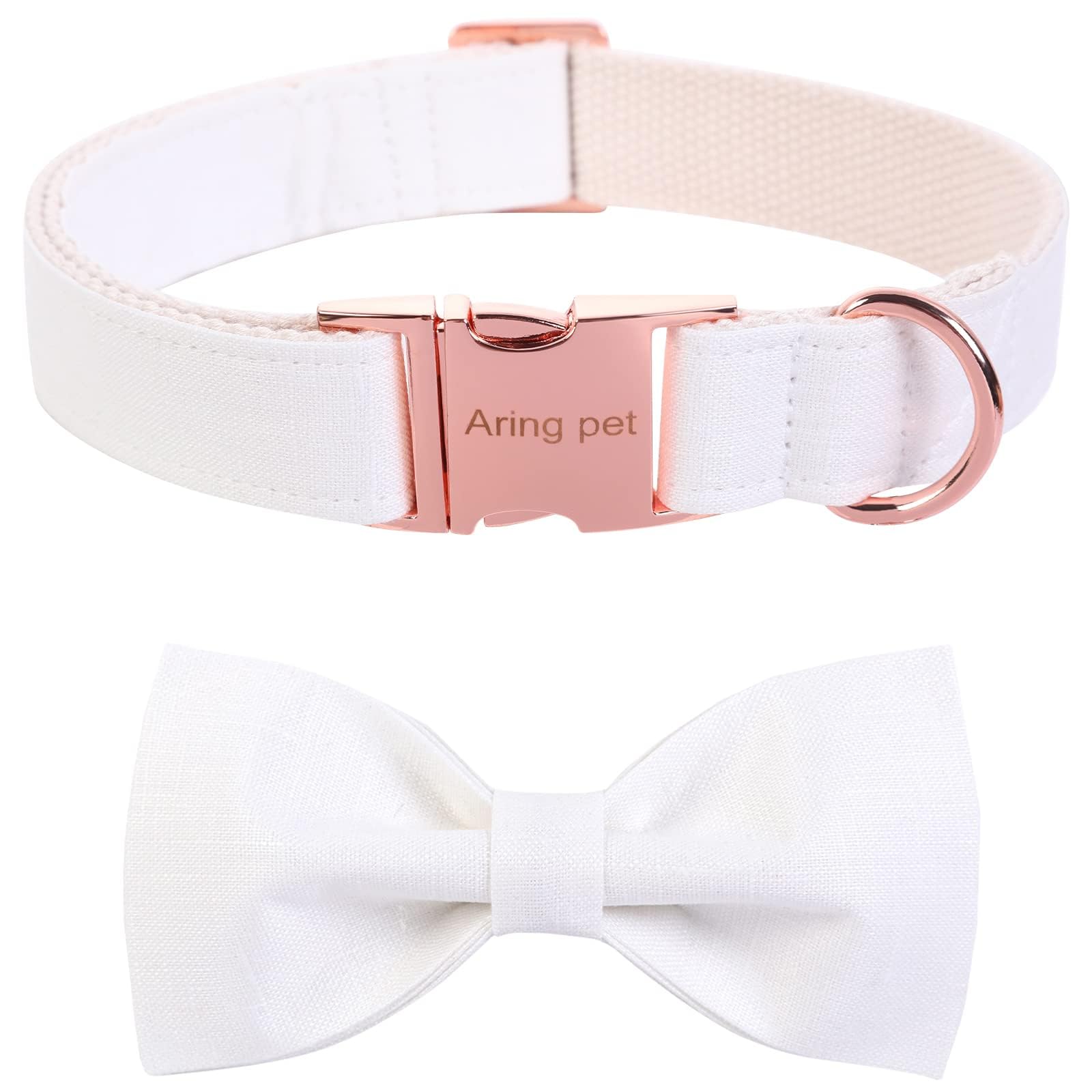 ARING PET Dog Collars, Fancy White Dog Collar with Bow, Adjustable Cotton Wedding Bowtie Dog Collar with Metal Buckle for Small Medium Large Boy and Girl Dogs — image 1