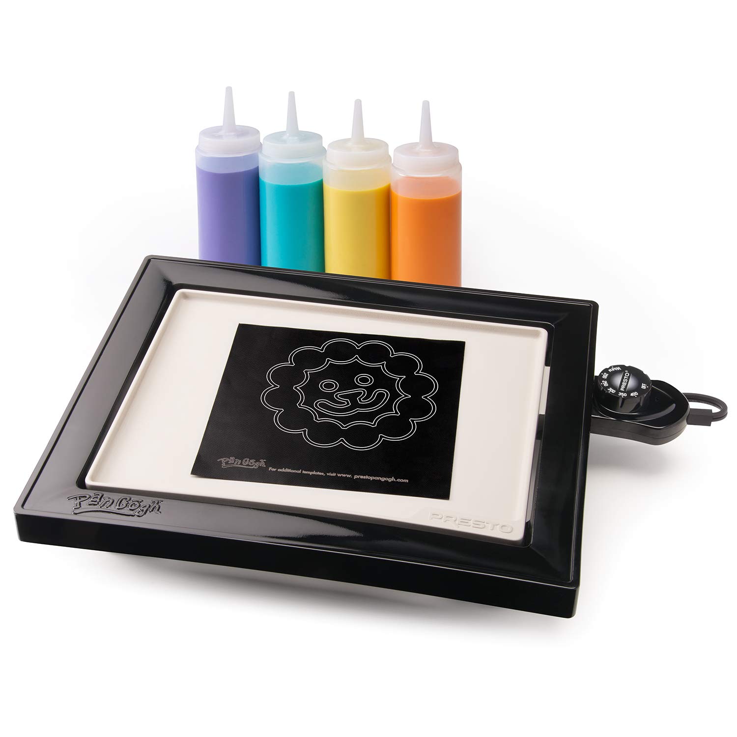 Presto 07080 PanGogh Cool Touch, Electric griddle, ideal size for small families, includes batter bottles & template for pancake art