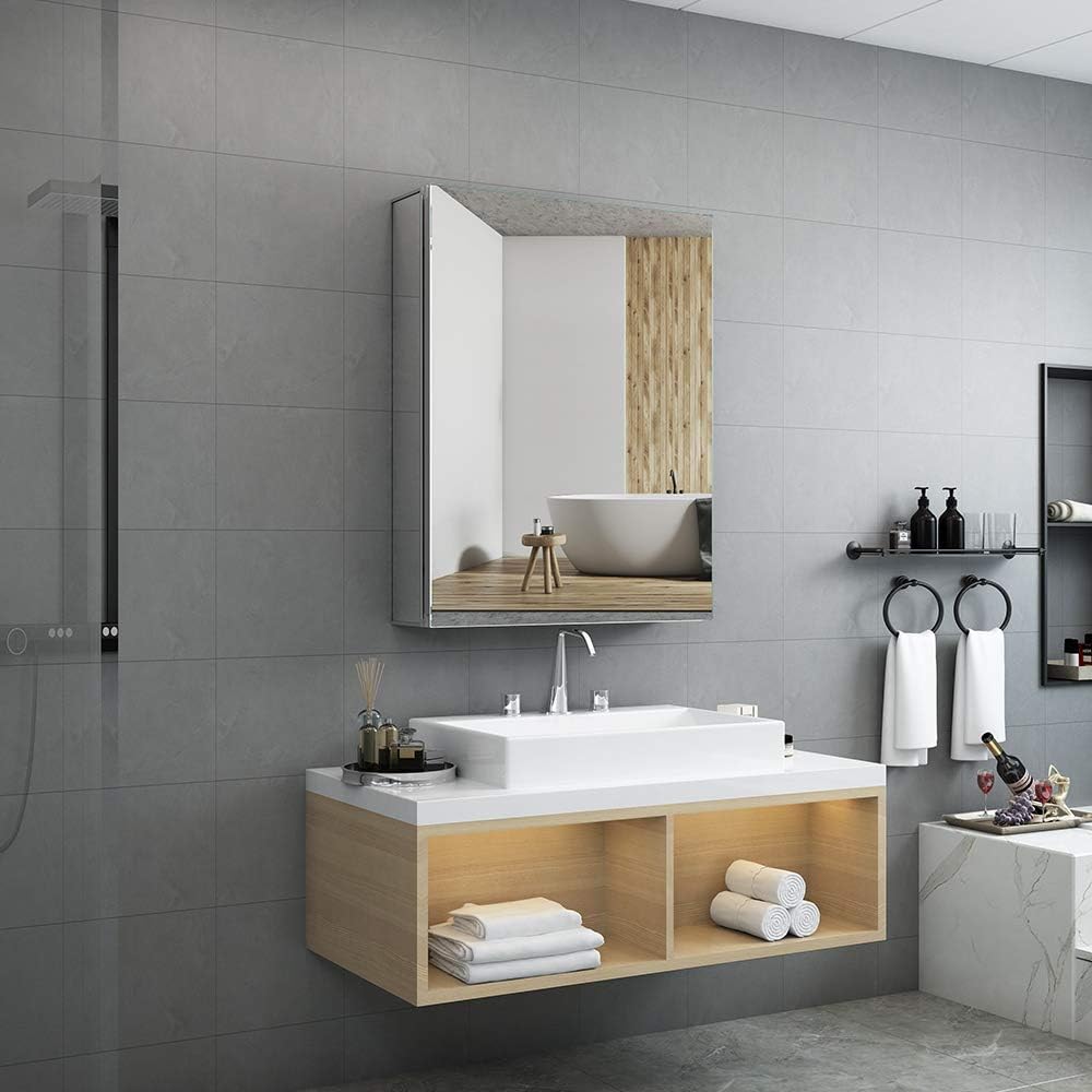 Tokvon® Limerence Shaving Cabinet with Mirror, 60cm Wide, Bathroom Mirror Cabinet with Adjustable Shelf & Soft Closing Hinges - Image 3