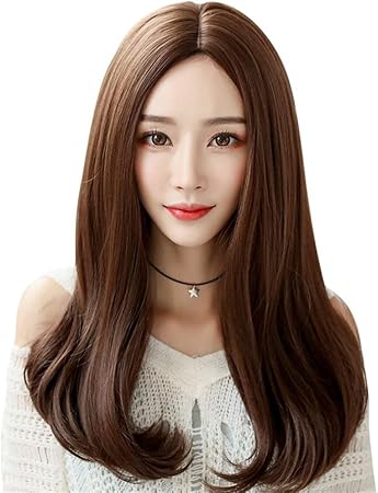 Amazon Co Jp Shenlijuan かつらさんは前髪のないバックルストレートフェイスストレートヘア韓国のファッション現実的な化学繊維のヘアウィッグかつら Color Chocolate Color 50cm ビューティー