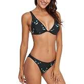 Naanle Chic Women's Chic Pattern High Waist Halter Neck 2 Pcs Triangle Top Swimsuit Bikini Set