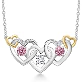 Gem Stone King 925 Silver and 10K Yellow Gold White and Pink Lab Grown Diamond Heart Shape Pendant Necklace For Women (0.83 Cttw, with 18 Inch Chain)