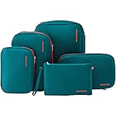 Bee Nesting Waterproof Compression Packing Cubes 5/6/8 sets, Large Travel Packing organizers for Carry on Luggage, 2 Sides Expandable Storage Bags (Dark Green, G5set)