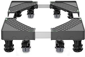 HQO LOVL Upgrade Fridge Stand Mobile Base with 8 Locking Wheels and 4 Strong Feet 27.5”-35.4” Adjustable Furniture Dolly for Washer Dryer Washing Machine Stand Pedestal, Refrigerator Stand (Black)