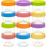 Glass Baby Food Storage Containers Set of 12, Leakproof 4 oz Glass Baby Food Jars with Lids & Marker, Reusable Small Glass Ba