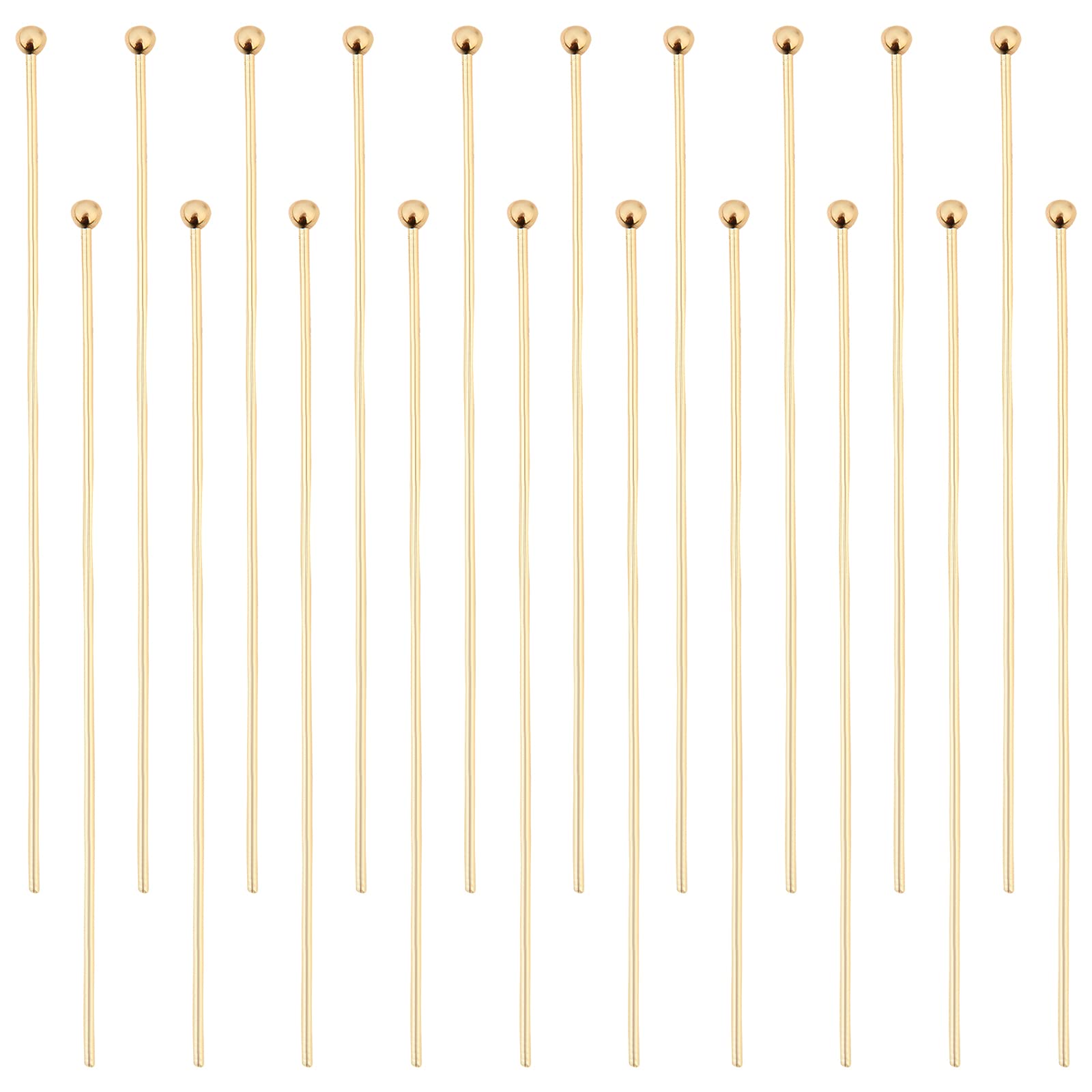 Beebeecraft 100Pcs/Box Ball Head Pins 18K Gold Plated Brass Ball Eye Pins 50mm Jewelry Making Findings for Charm Beads DIY Making, Head: 2mm