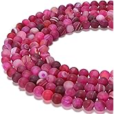 jodaying 10mm Fushia Stripe Agate Matte Round Natural Gematone Loose Beads for Jewelry Making DIY 1 Strand 15"