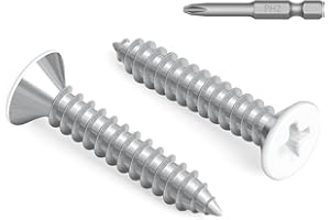 KVOHLUM 100 PCS #6 x 1 White Head Sheet Metal Screws, Flat Head Phillips Fast Self Tapping Screws, Countersunk Head Wood Screws, Screwdriver Bit Included