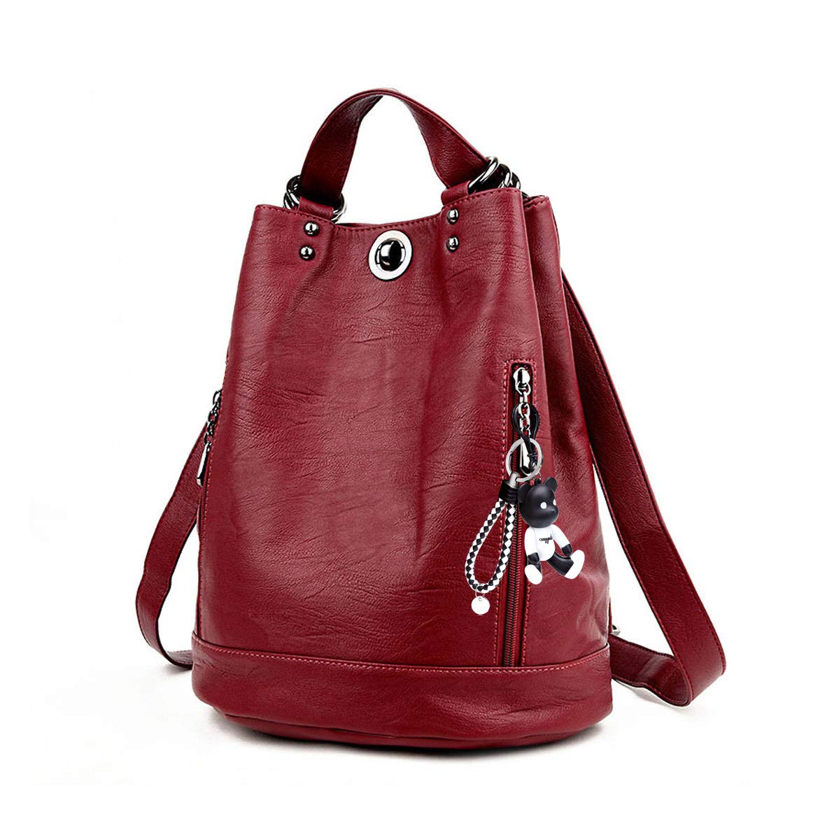 DEERWORD Womens Rucksack Backpacks Anti-Theft Totes Top-Handle Handbags Ladies PU Leather 6462 1pcs Set Burgundy