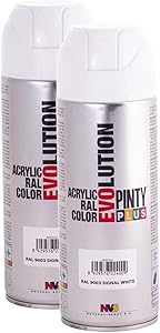 Pintyplus Evolution Solvent Based Spray Paint - 11oz, Signal White. Fast Dry, Acrylic Spray Paint For Wood, Stone, Cardboard and Paper. Low Odor. RAL 9010. Pack of 2
