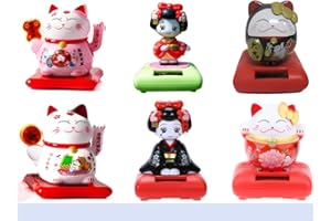 TONER DEPOT Solar-Powered Dancing Toy Maneki Neko Geisha Girl Japanese Lucky Cat Figures Solar Dancers Figures - 6 Pack