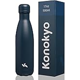 Konokyo Insulated Water Bottles,17 oz Double Wall Stainless Steel Vacumm Metal Flask for Sports Travel,Navy Blue