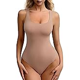 Mobeso Women's Tank Top Bodysuit - Sexy Sleeveless Square Neck Thong Body Suit Basic Layering Top Daily Outfits (Sleek & Stretchy)