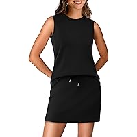 WIHOLL Two Piece Skirt Sets for Women Summer Vacation Outfits Tennis Skirt Crew Neck Top Versatile Lounge Sets