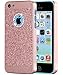BENTOBEN iPhone 5C Case, Glitter Sparkly Bling Luxury Rhinestone Slim Hard Cover Laminated with Shiny Faux Leather Protective Case for iPhone 5C, Rose Gold