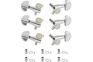 QWORK 6-Pack Guitar Tuning Pegs - Universal 3L+3R Machine Heads Knobs Tuning Keys for Acoustic and Electric Guitars - High Quality Zinc Alloy Metal Tuners with Installation Accessories