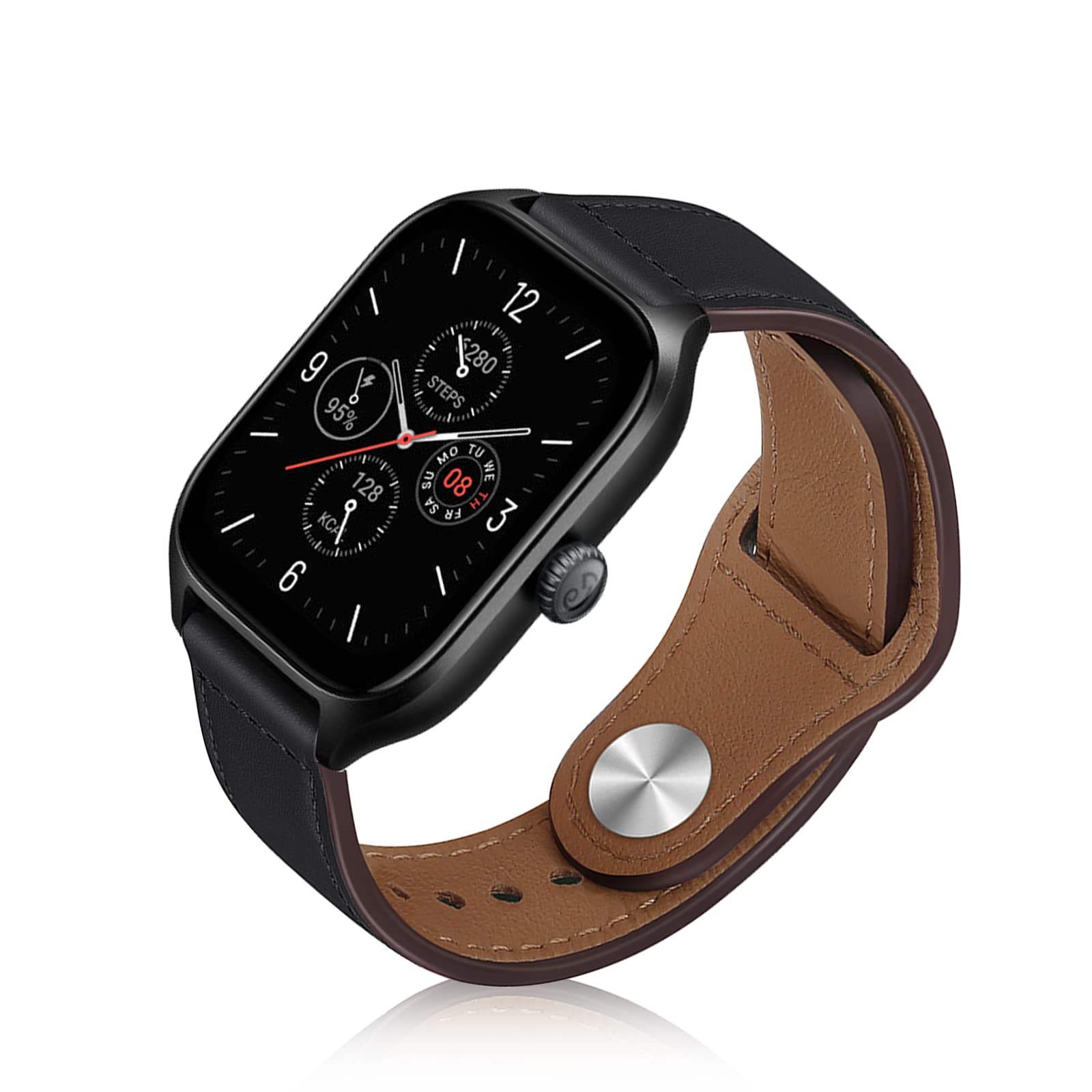 ToVioc 20mm Band Compatible with Amazfit Active 3 Premium/Active 2 Square/Active2/Bip 3/GTS 4, Suitable Leather Replacement Strap for Garmin Vivoactive 6/Approach J1/Forerunner 570 42mm - Black