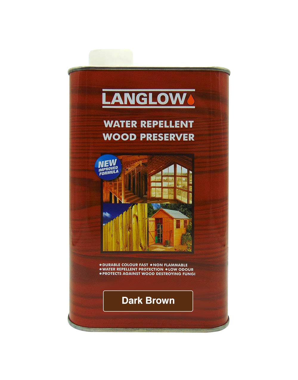 Langlow Wood Preserver Dark Brown 1L - Deep Penetrating Timber Treatment for Structural Wood with Anti Fungal & Rot Resistance
