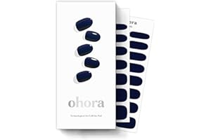 ohora Semi Cured Gel Nail Strips (N Royal Navy) - Blue, Solid, Works with Any UV/LED Lamps, Salon-Quality, Long Lasting, Easy to Apply & Remove - Includes 2 Prep Pads, Nail File & Wooden Stick