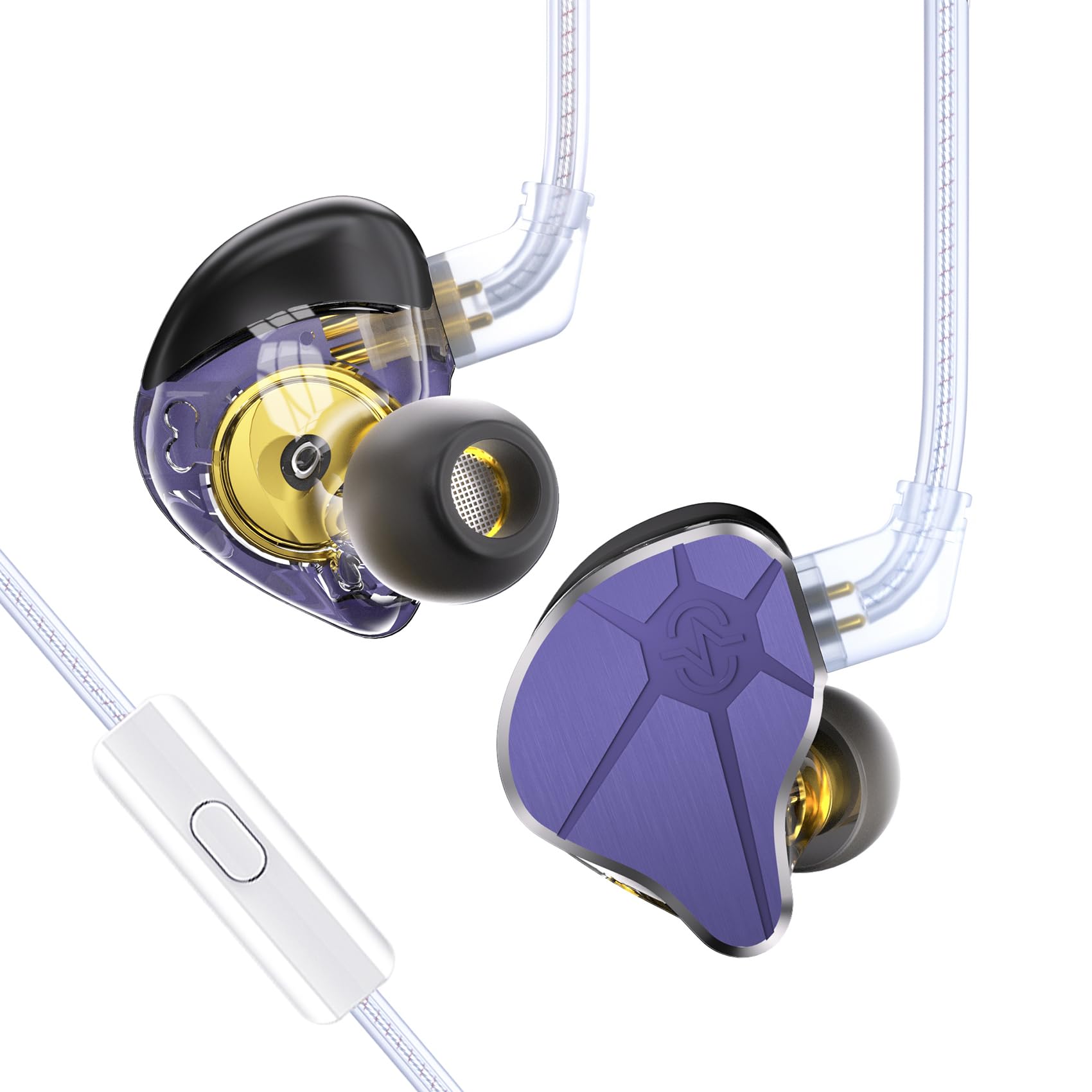 EZ EAR In Ear Monitor CCZ BC04 HiFi Earphones DD&BA Dynamic Driver Rich Details Wired In Ear Earphone IEM Deep Bass with 2PIN Detachable Cable for Phone PC Music Gaming (Purple, Mic)