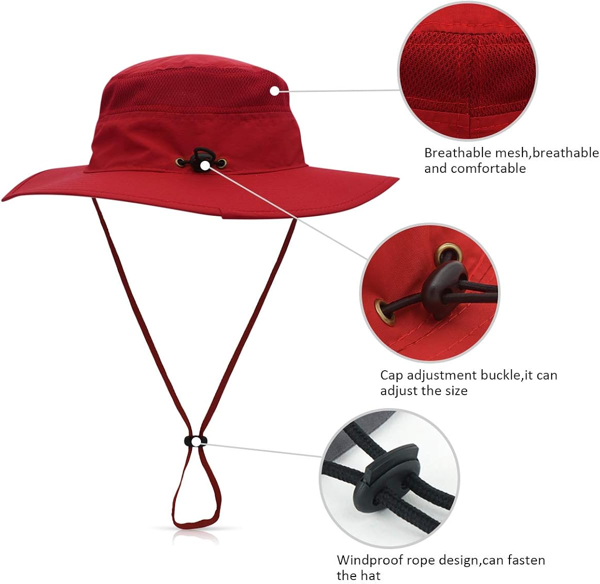 DORRISO Unisex Wide Brimmed Sun Hat for Women Men Bucket Hat UPF 50+ UV Protection Waterproof Fisherman Cap Fishing Hiking Beach Garden Holiday Cycling Camping Trekking Red - Image 5