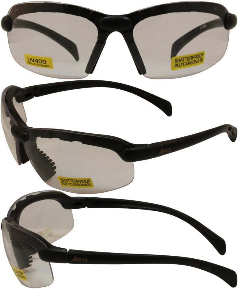 Avis C2000 Safety Glasses Black Frames Clear Lens ANSI Z87.1