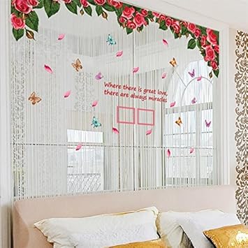 Weaeo Grande Fleur Rose Rouge Romantique Jardin Mural Vigne