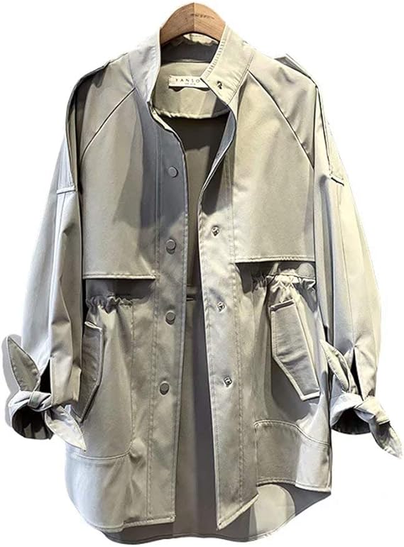 Amazon Kumi トレンチコート レディース ベージュ 秋冬 防風 ショート ゴムウエスト 通勤 コート ダスターコート 薄手 アウター ジャケット コート ジャケット 通販