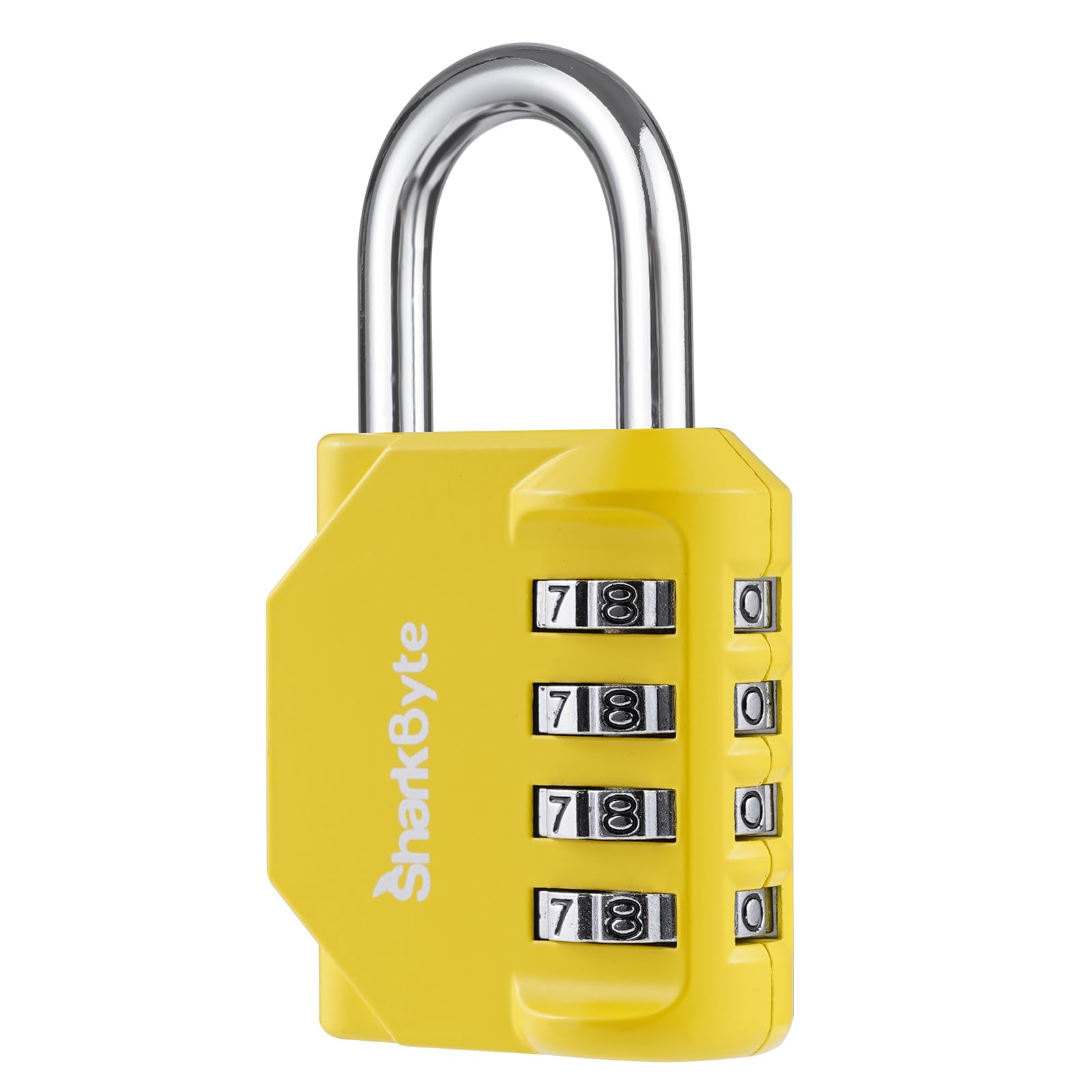SharkByte Combination Padlock, 4-Dial Heavy Duty Combination Lock, Weatherproof Outdoor Lock Combination Padlock for Gym, School, Locker, Shed, Storage, Garage, Fence, Hasp, Toolbox (1 Pack) Yellow
