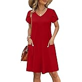 OFEEFAN Womens Summer Dresses 2026 Tulip Petal Short Sleeve V Neck Loose Swing Sundresses with Pockets Plain/Print