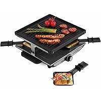 Swissmar Geneva Raclette Grill with Reversible Cast Aluminum Grill Top - Perfect for outdoor & Indoor Electric Raclette Grill