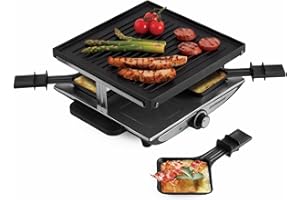 Swissmar Geneva Raclette Grill with Reversible Cast Aluminum Grill Top - Perfect for outdoor & Indoor Electric Raclette Grill