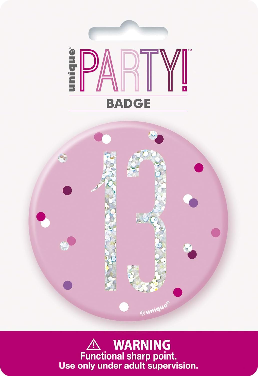 Number "13" Birthday Badge, Pink, Age 13