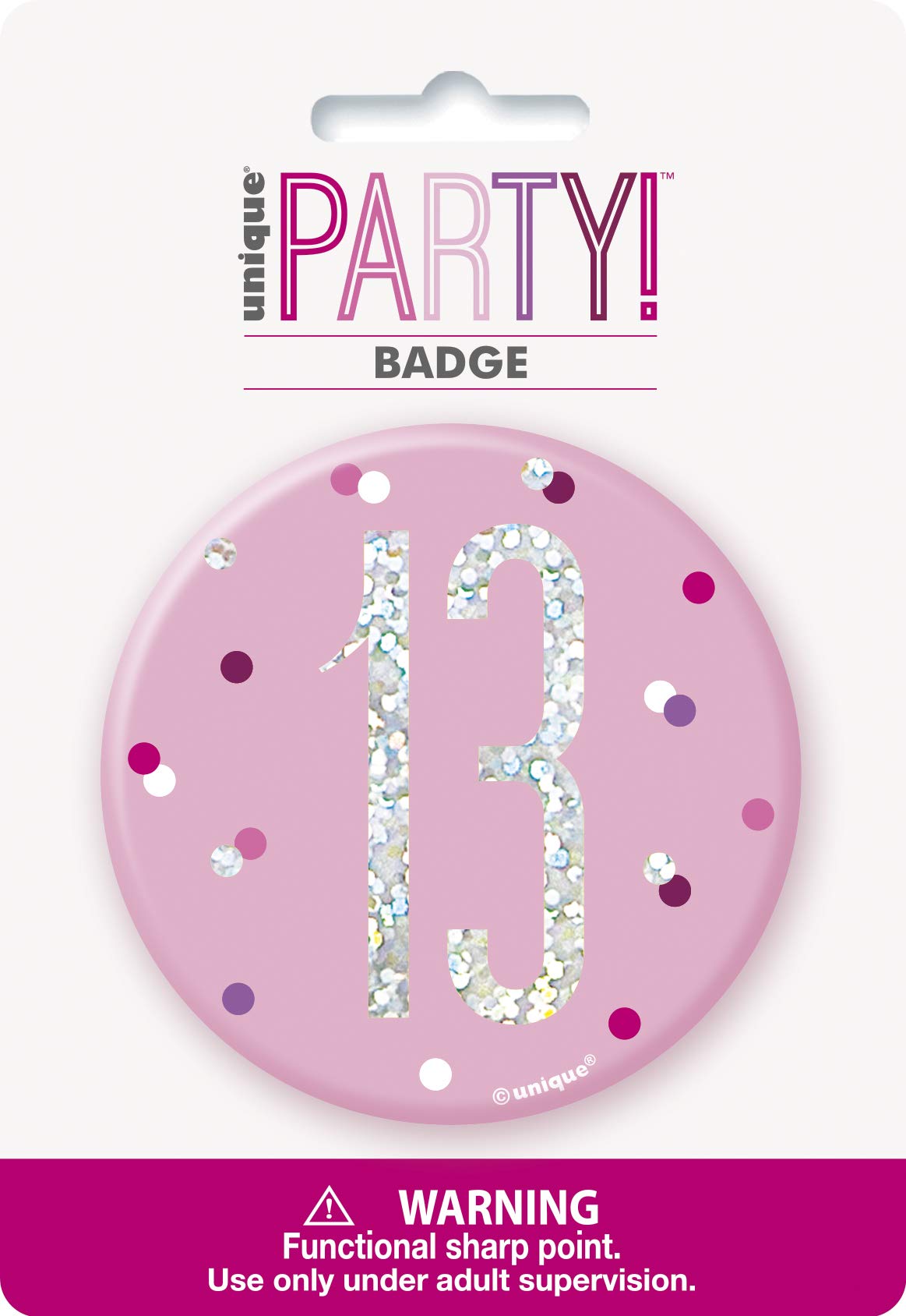Number "13" Birthday Badge | Glittery Pink | 1 Pc.